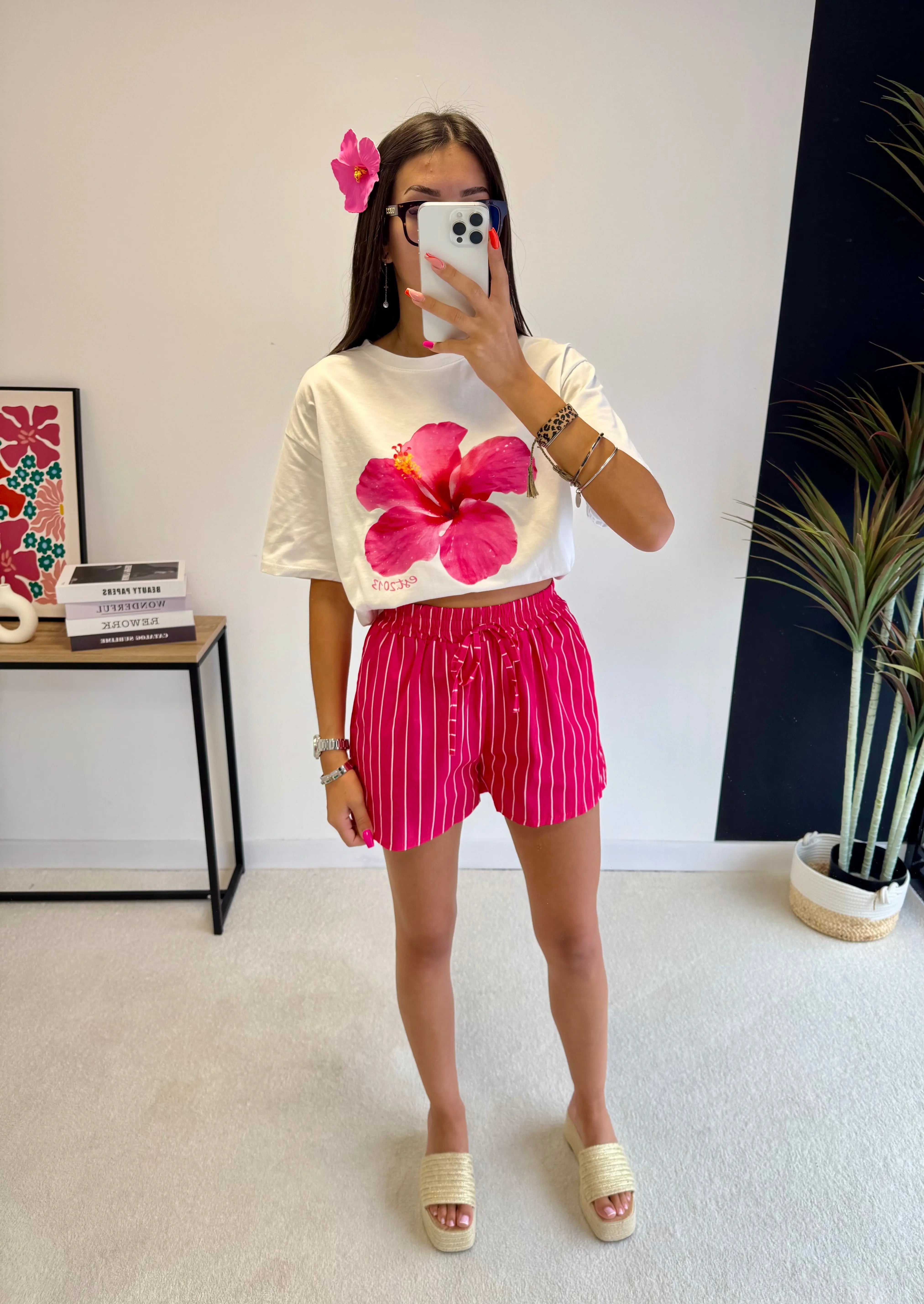 Short rose à rayures DS.Sélection