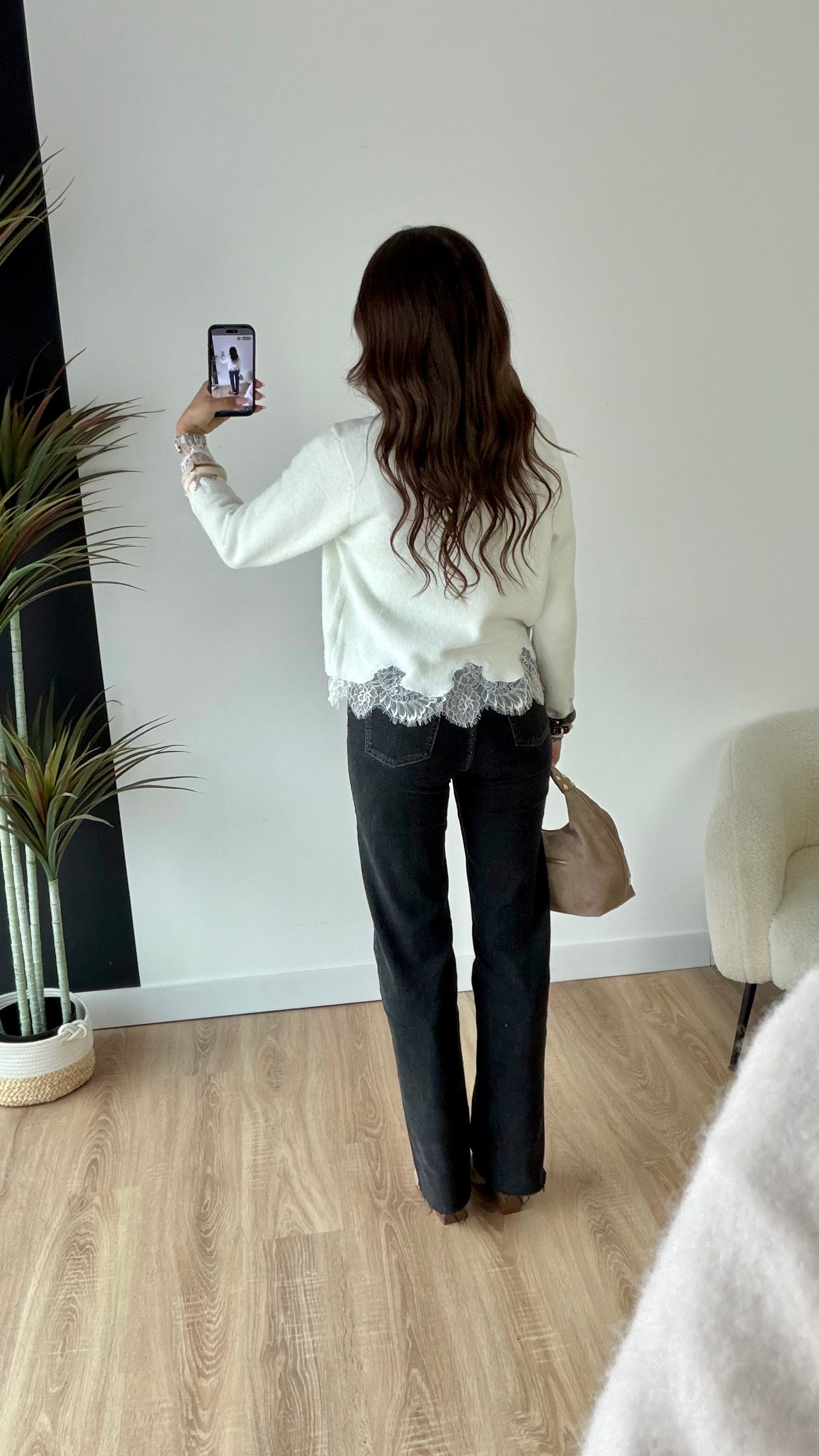 Pull blanc dentelle DS.Sélection