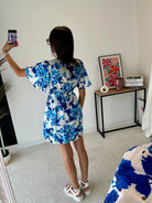 Robe courte brodé bleu DS.Sélection