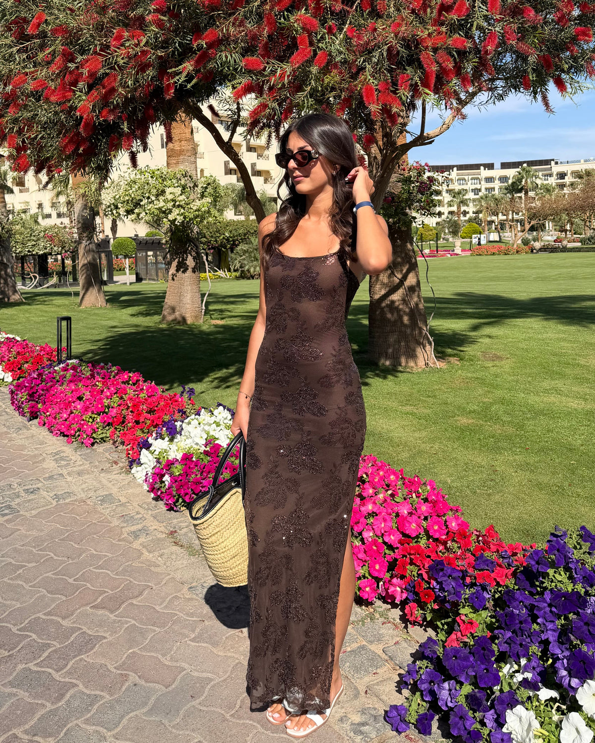 Robe longue choco à sequins DS.Sélection
