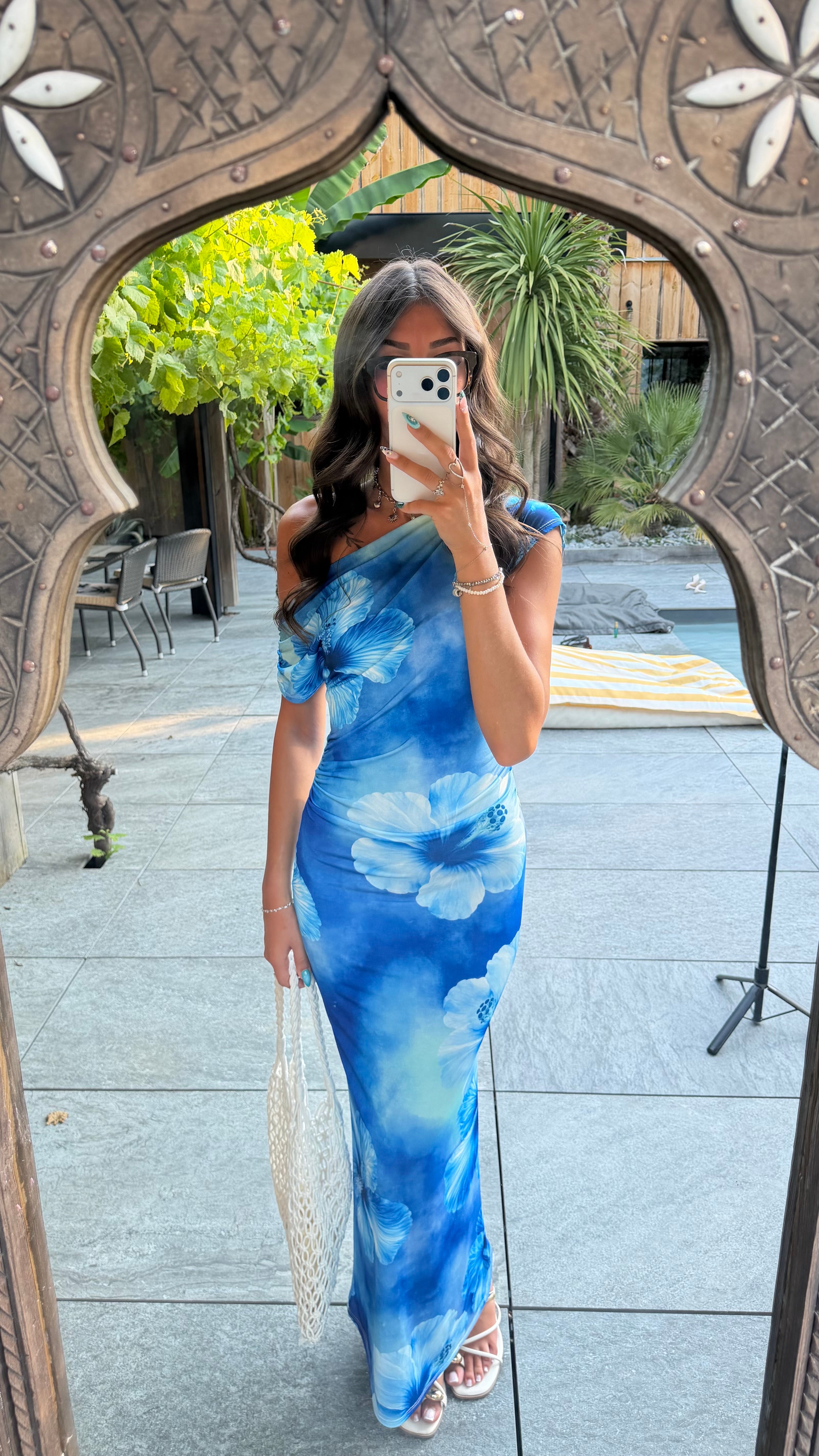 Robe longue fleurs bleu DS.Sélection