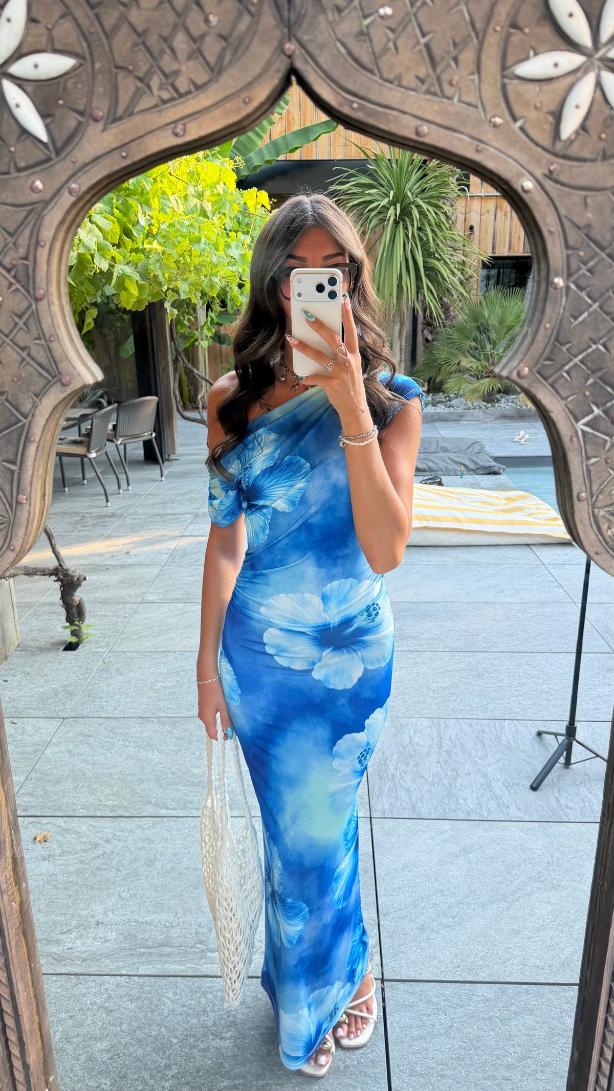 Robe longue fleurs bleu DS.Sélection