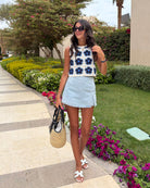 Top bleu broderie DS.Sélection